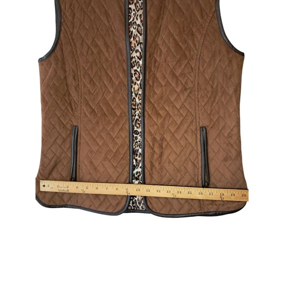 Tasha Polizzi Women's Collection Size L BrownFaux Swede Leopard Print Vest Jacke - Picture 11 of 13